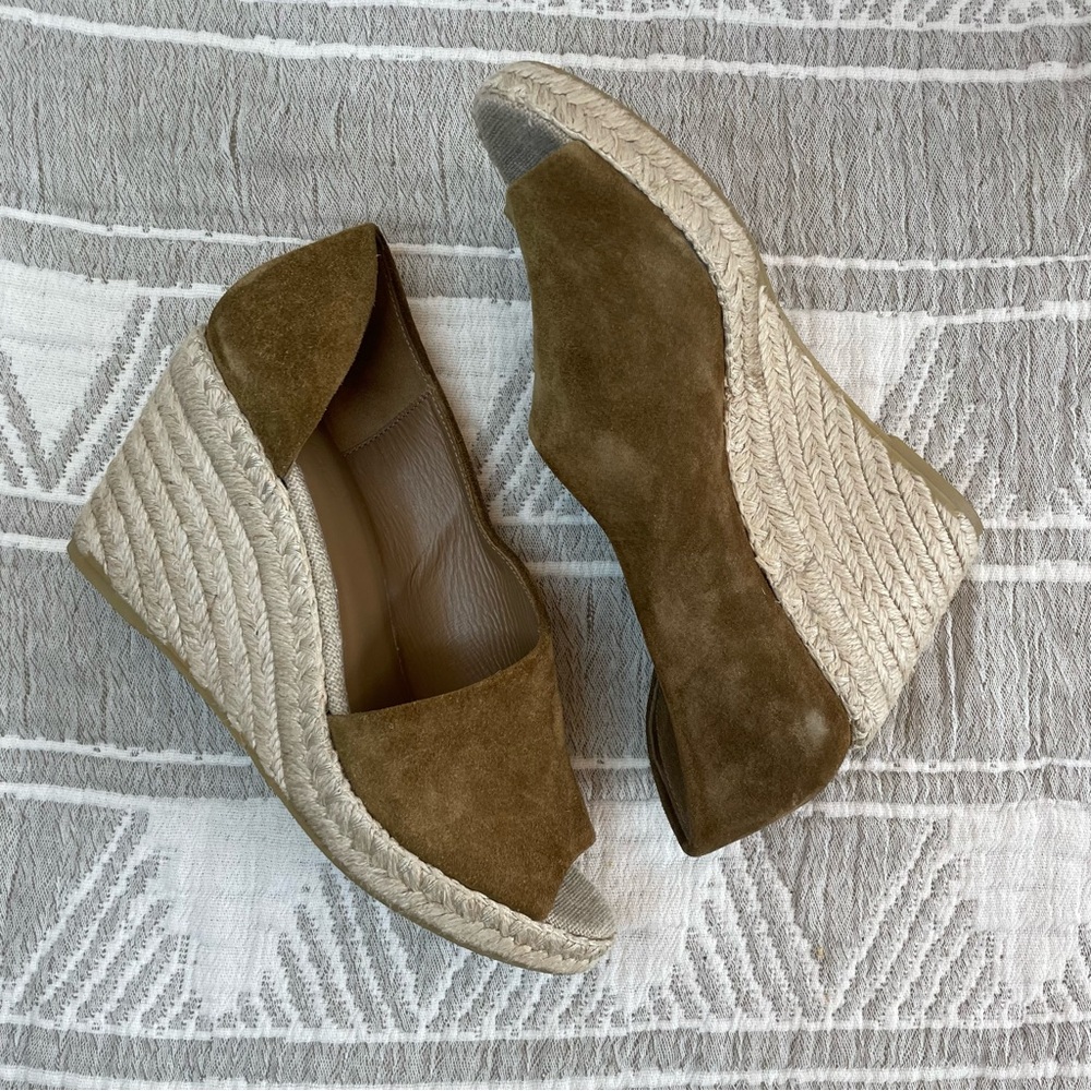 Vince Sonora Brown/Tan Suede Wedge Sandals 7.5 - Picture 3 of 8